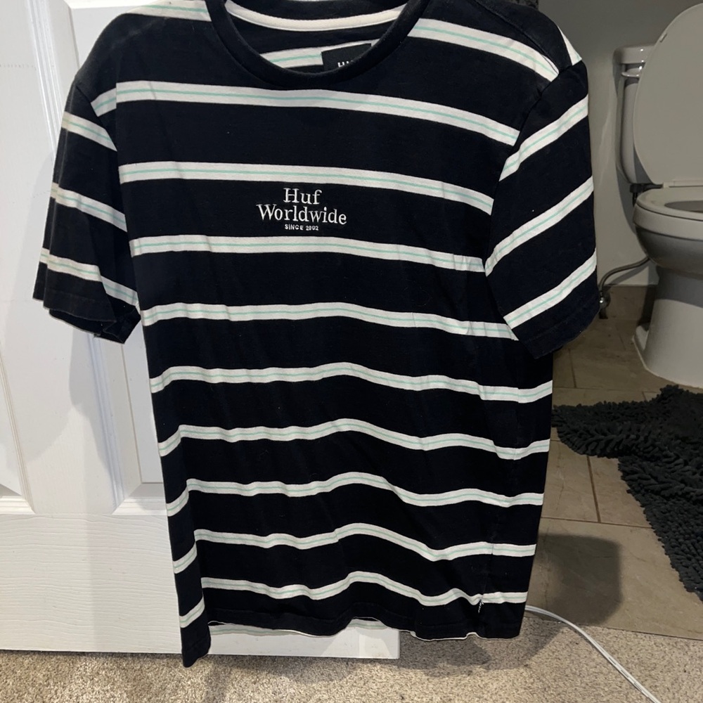 HUF Black and White Striped Short Sleeve Tee
